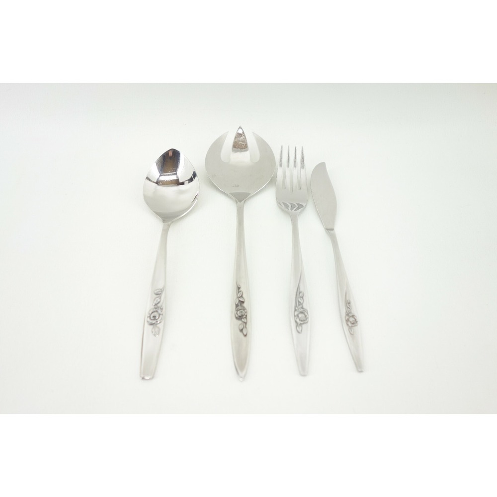 4 piece Oneida Oneidacraft Deluxe Lasting Rose Stainless Flatware Lot